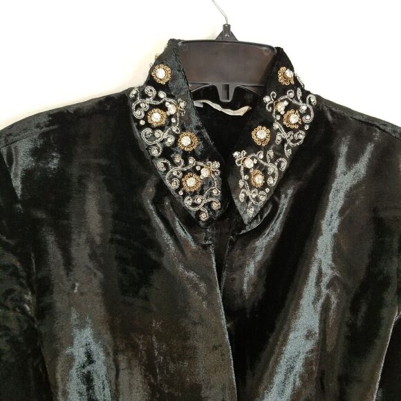 Soft Surroundings Women's Black Starlet Velvet Embellished Blazer Sz M Black - Picture 7 of 10